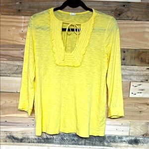 J.Crew size XS Vibrate Yellow Ruffle V-neck 3/4 Sleeve Lightweight Cotton Blouse